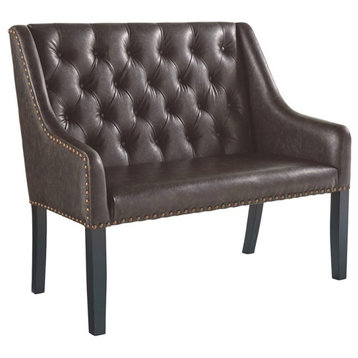 Bowery Hill Faux Leather Tufted Settee in Dark Brown
