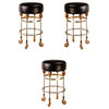 Home Square 26" Short Leather and Steel Bar Stool in Gold & Black - Set of 3
