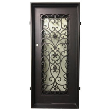 Melrose Iron Door 37"x81", Square Top, Right Hand Inswing, Rain Glass
