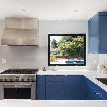 Modern flat blue cabinets in Granada Hills