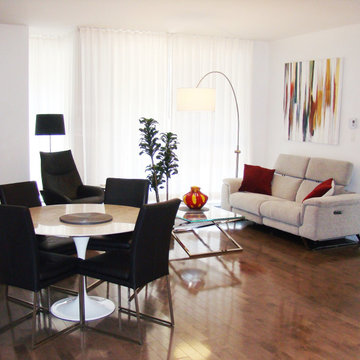 Open concept living and dining room in Old Montreal
