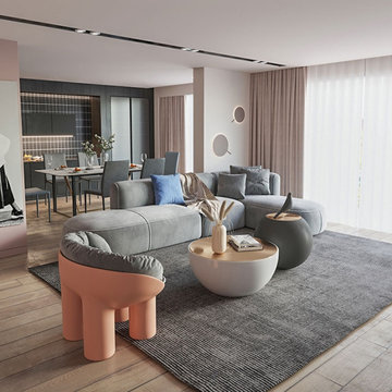 136'' L-Shaped Sectional Corner Modern Modular Sofa with Pillows in Gray