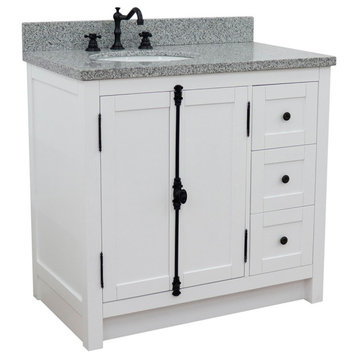 37" Single Vanity, Glacier Ash With Gray Granite Top, Left Doors/Left Oval Sink