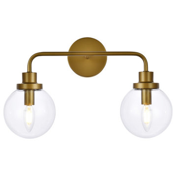 Living District LD7033W19BR 2 lights bath sconce in brass with clear shade