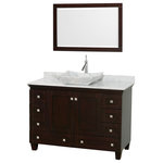 Wyndham Collection - Acclaim 48" Espresso Single Vanity, Carrara Marble Top, Avalon Sink, 24" - Sublimely linking traditional and modern design aesthetics, and part of the exclusive Wyndham Collection Designer Series by Christopher Grubb, the Acclaim Vanity is at home in almost every bathroom decor. This solid oak vanity blends the simple lines of traditional design with modern elements like beautiful overmount sinks and brushed chrome hardware, resulting in a timeless piece of bathroom furniture. The Acclaim is available with a White Carrara or Ivory marble counter, a choice of sinks, and matching Mrrs. Featuring soft close door hinges and drawer glides, you'll never hear a noisy door again! Meticulously finished with brushed chrome hardware, the attention to detail on this beautiful vanity is second to none and is sure to be envy of your friends and neighbors