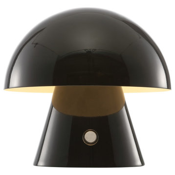 Porcini 7" Rechargeable/Cordless Iron Integrated LED Mushroom Table Lamp, Black