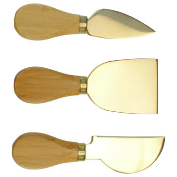 Set of 3 Golden Cheese Knives with Bamboo Handle 5" x 2"