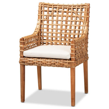 Bowery Hill 18.1" Modern Rattan/Wood Armchair in Natural Brown