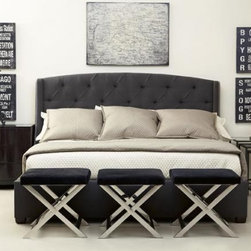 Tufted Wing Fabric Bed - Beds