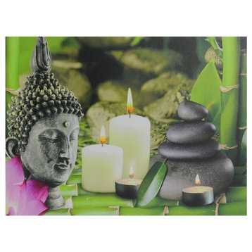 LED Lighted "Buddha and Bamboo" Canvas Wall Art 12"x15.75"