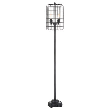 Odette 65" Industrial Metal Floor Lamp, Black and Silver
