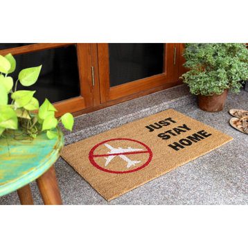 Natural Machine Tufted Just Stay Home Doormat, 18" x 30"