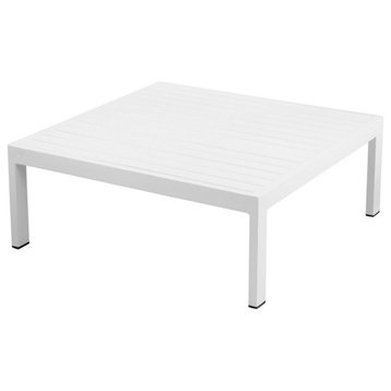 Benzara BM287725 Outdoor Coffee Table White Aluminum Frame, Rectangular Design
