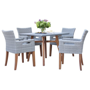 5-Piece Eucalyptus and Composite Small Space Dining Set With Wicker Armchairs