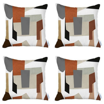 Set of 4 Ivory And Orange Geometric Pillow Covers