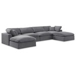 Meridian Furniture - Comfy Upholstered U-Shaped Modular Sectional, Grey, 6-Piece: 2 Armless Chair, 2 Corner Chair, 2 Ottoman, Velvet - Give your space a whole new look with this grey Comfy velvet sectional. This handsome sectional fits nicely with other items in the Comfy collection and is a versatile seating option designed for adaptability, comfort and style. Wrapped in rich grey durable velvet upholstery, this sectional offers a plush embrace of overstuffed down feather cushions, carefully crafted to deliver the highest level of comfort. The perfect seat for creating an oasis for relaxation, this sectional has thick foam surrounding its frame for added support and coziness.