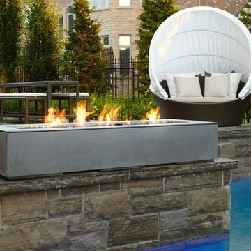 Modern Patio Design with Rectangular Outdoor Fireplace from Stardust Modern Desi