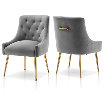 SEYNAR Elegant Velvet Dining Chairs Set of 2, Tufted Upholstered Accent Chair, Grey