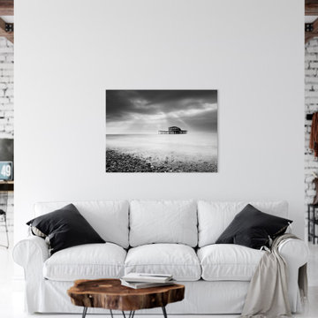 Abandoned West Pier Seascape Black and White Modern Style Wall Art
