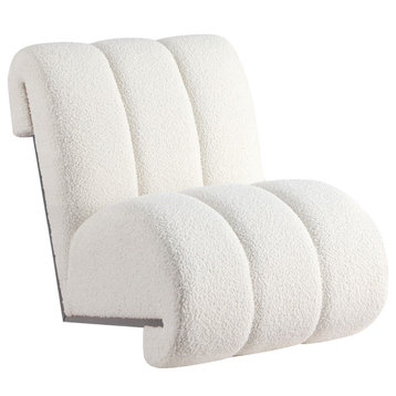 Swoon Faux Sheepskin Upholstered Accent Chair, Cream, Black Oak Veneer