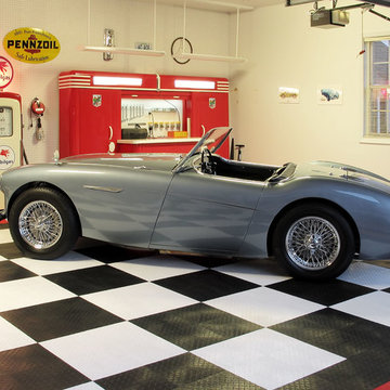 RaceDeck® Garage Floor In Vintage Car Lovers Home Garage