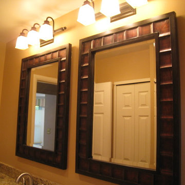 Rustic Cherry Vanity Cabinets with Venetian Gold Granite Countertops