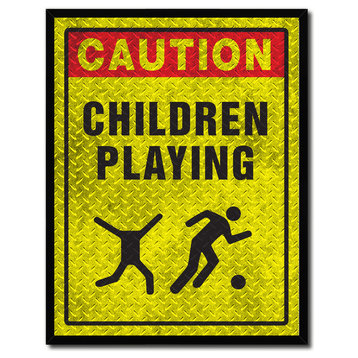 Caution Children Playing Caution Sign, Canvas, Picture Frame, 13"X17"