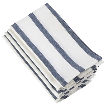 Striped Printed Design Cotton Napkin, Set of 4, Navy Blue