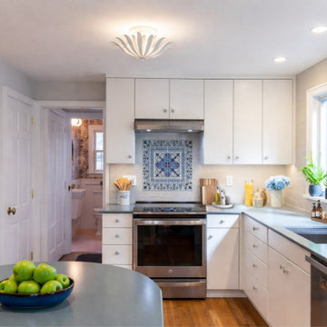 Patterned Blue Kitchen with Custom Tile Feature