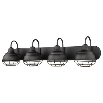 4-Light 36.25" Matte Black Neo-Industrial, Vanity Light