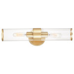 Maxim - Maxim Crosby 2-Light Wall Sconce 11472CRSBR - Satin Brass - Simple, yet stylish, this minimal chandelier comes in your choice of Satin Brass or Matte Black bringing contemporary appeal. Clear Ribbed glass shades are fitted with rings in a coordinating color to complete the look.