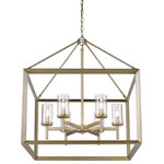 Golden Lighting - Smyth 6-Light Chandelier, White Gold, Clear Glass - Modern lanterns featuring a handsome beveled cage design make a modern, elegant statement in the Smyth collection. Clean geometry creates contemporary style with steel candles and candelabra bulbs encased in two glass options. The fixtures are offered in 3 finishes: Chrome, Gunmetal Bronze and White Gold. The gleaming Chrome finish adds a sleek, contemporary option to this open-caged collection. A darker option, the Gunmetal Bronze finish has warm bronze undertones and is perfect for all industrial or vintage aesthetics. The White Gold finish option softens the geometric form, creating a more delicate and transitional appearance. Glass fixtures are available with Clear Glass or Opal Glass shades. This 6 light chandelier creates a stylish focal point and warm ambient lighting perfect for intimate living and dining areas or task lighting.