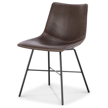 Set of 2 Armless Dining Chair, Metal Legs With Faux Leather Upholstery, Brown