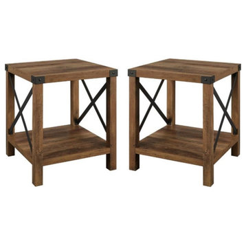 Home Square 18 inch Metal X Side Table in Reclaimed Barnwood - Set of 2