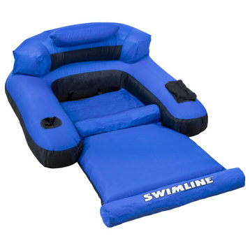 55" Inflatable Blue and Black Ultimate Floating Swimming Pool Chair Lounger