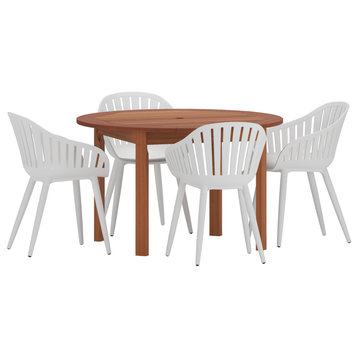 Amazonia Monza 5 Piece Outdoor Round Dining Set With White Aluminum Legs Chairs