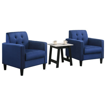 Hale Blue Velvet Armchairs and End Table Living Room Set
