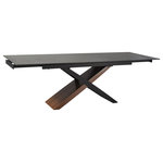 Armen Living - Milena Extendable Dining Table, Stone and Wood - Lend a modern and dramatic appeal to your dining space or kitchen with our Milena Extendable Dining Table in Stone and Wood. With clean lines and dramatic construction, our long dining table serves as a stunning focal point. Its linear, rectangular sintered stone tabletop is crafted from shadow stone for a versatile and sophisticated appeal. A durable yet elegant alternative to quartz, this tabletop is resistant to etching, scratches, burns, and stains. It is perched upon a cross-shaped base to capture the eye. The chunky wooden leg is covered in walnut veneer, creating a visual contrast with the airy black wooden frame. Our chic and stylish dining table can easily extend to comfortably seat up to six to eight individuals. Serving as the perfect fit for your casual meals and garnished dinners, the table remains a stunning complement to your dining room or living space. It supports durable construction and easy-to-care materials to serve as a long-lasting addition to your home or apartment. The Milena extendable dining table is available in Shadow Stone with Walnut and Black wood veneer.