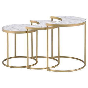 ACME Anpay 3Pc Pack Nesting Tables in Faux Marble & Gold