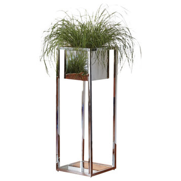 Minimalist Mirrored Square Silver Metal Pedestal Stand  Table Planter Open 40"