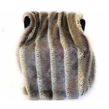 Plutus Gray Two Tone Feather Faux Fur Luxury Throw Blanket, 90"x90"