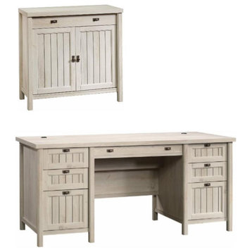 Home Square 2-Piece Set with Executive Desk & Accent Chest in Chalked Chestnut