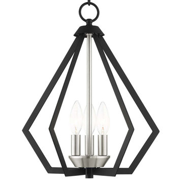 Livex Lighting 40923 Prism 3 Light 14"W Taper Candle Foyer - Black with Brushed