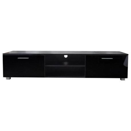 Black TV Stand 2 Storage Cabinet Media Console with open shelves