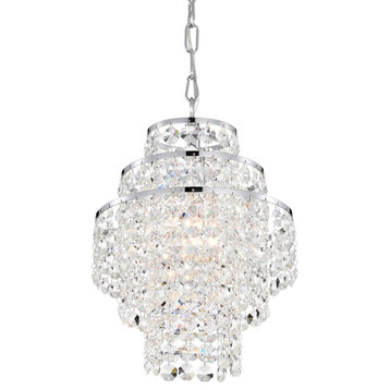 1-Light Chrome Modern Glam Mini Chandelier With Tier Cascading Crystals