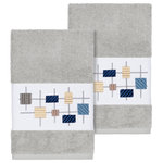 Linum Home Textiles - Khloe 2 Piece Embellished Hand Towel Set - The KHLOE Embellished Towel Collection features a mod geometric grid embroidery on a woven textured border.