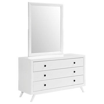 Tracy Upholstered Fabric Wood Dresser and Mirror, White