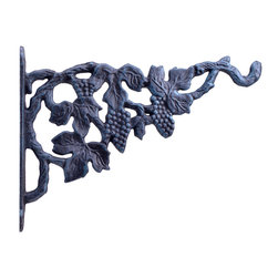 Import Wholesales - Decorative Plant Hanger, Gape Vine, Verdigris Cast Iron, 12" Deep - Planter Hardware And Accessories