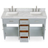 Kensington 61" Double Bath Vanity Rectangle Sink in Grey with Carrara Marble Top
