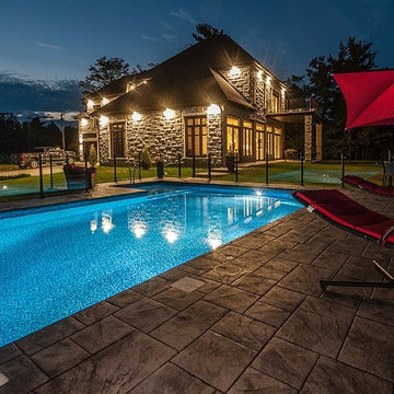 Hilltop multi level automated pool with lighted water features